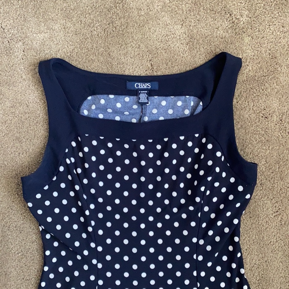 Chaps petite boat neck sleeveless polka dot summer dress - Picture 8 of 11